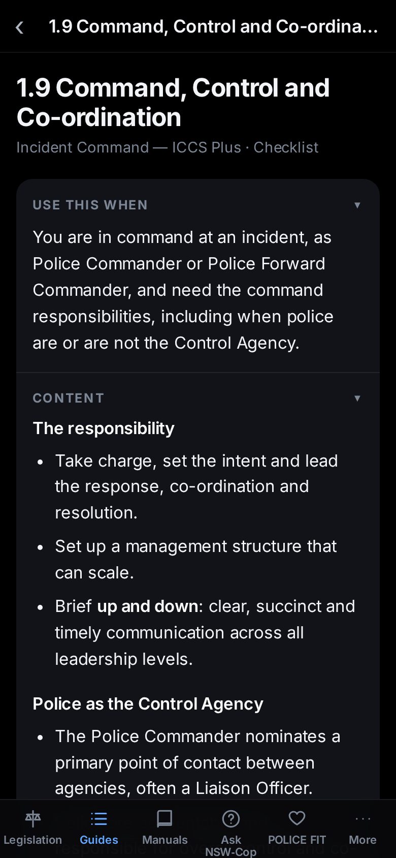 The Incident Command — ICCS Plus guide in NSW-Cop