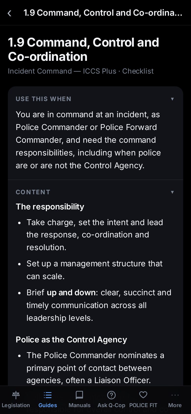 The Incident Command — ICCS Plus guide in Q-Cop