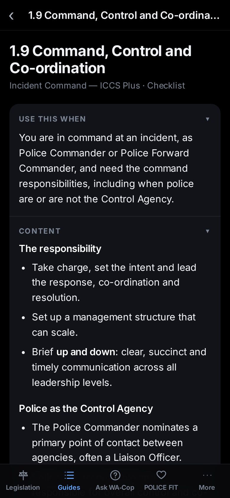 The Incident Command — ICCS Plus guide in WA-Cop